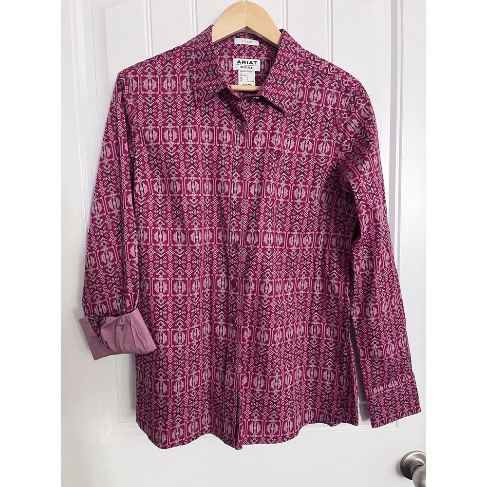 Ariat Ladies Real Brave Shirt Large Fitted Western Aztec Button Up Rodeo 595